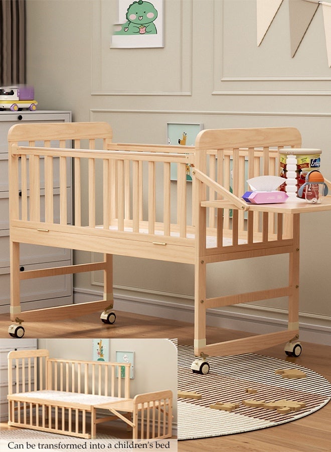 Spides Multifunctional Baby Crib 6 in 1 Convertible Wooden Baby Bed Adjustable Nursery Bed with Wheels Portable Foldable Baby Rocker Extended Length (102 to 150cm) Solid Wood Baby Bedside Sleeper with Flip Changing Station - Image 1